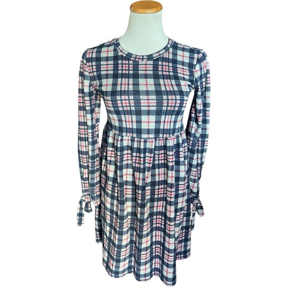 Youth Girls Knitworks Knit Works Long Sleeve Plaid Scoop Neck Dress Sz XL Plus